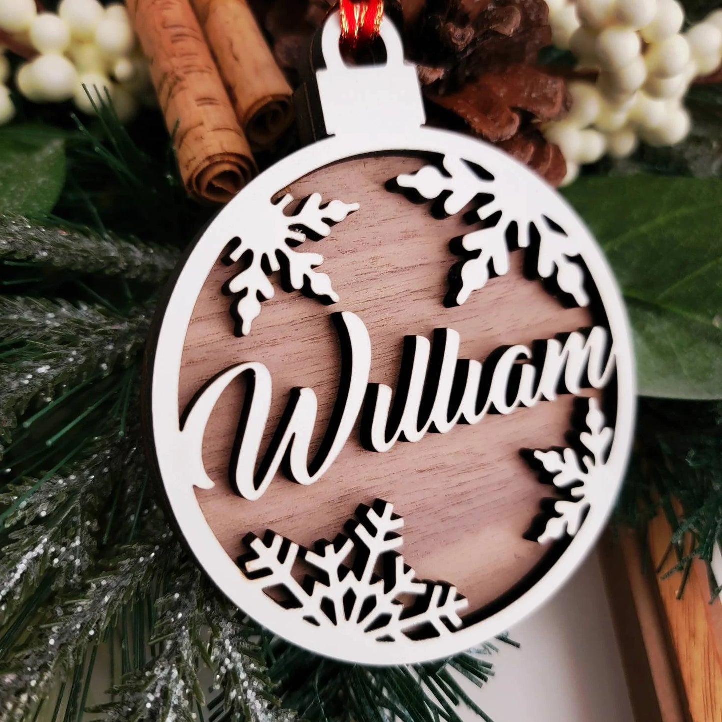 Personalized Wood Name Christmas Ornament ~Laser Engraved Snowflake Name Ornament