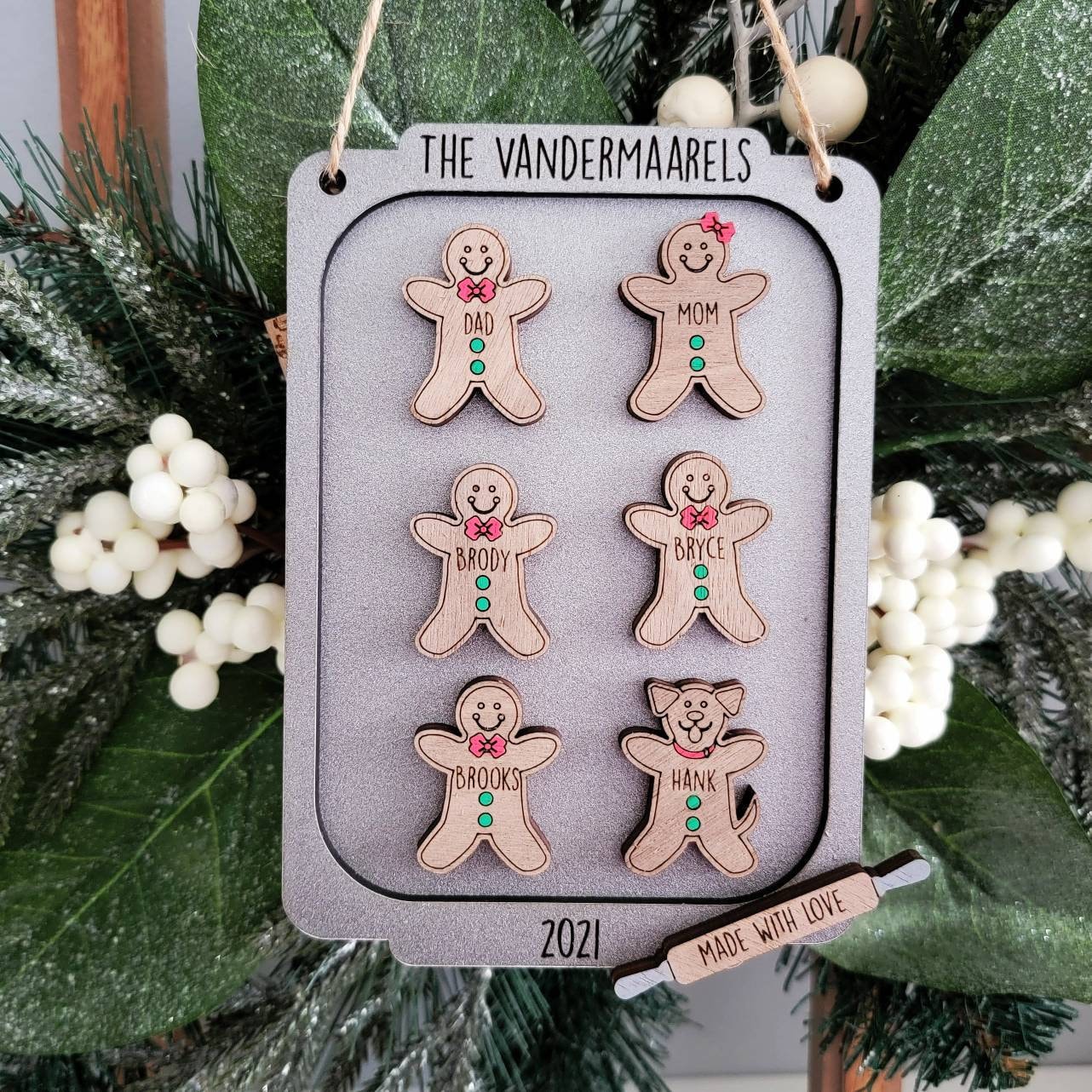 Personalized Cookie Christmas Ornament ~ Gingerbread ~ Family Ornament ~ Cute Ornament ~ Made With Love ~ Custom Wood Ornament ~ 2023 Xmas