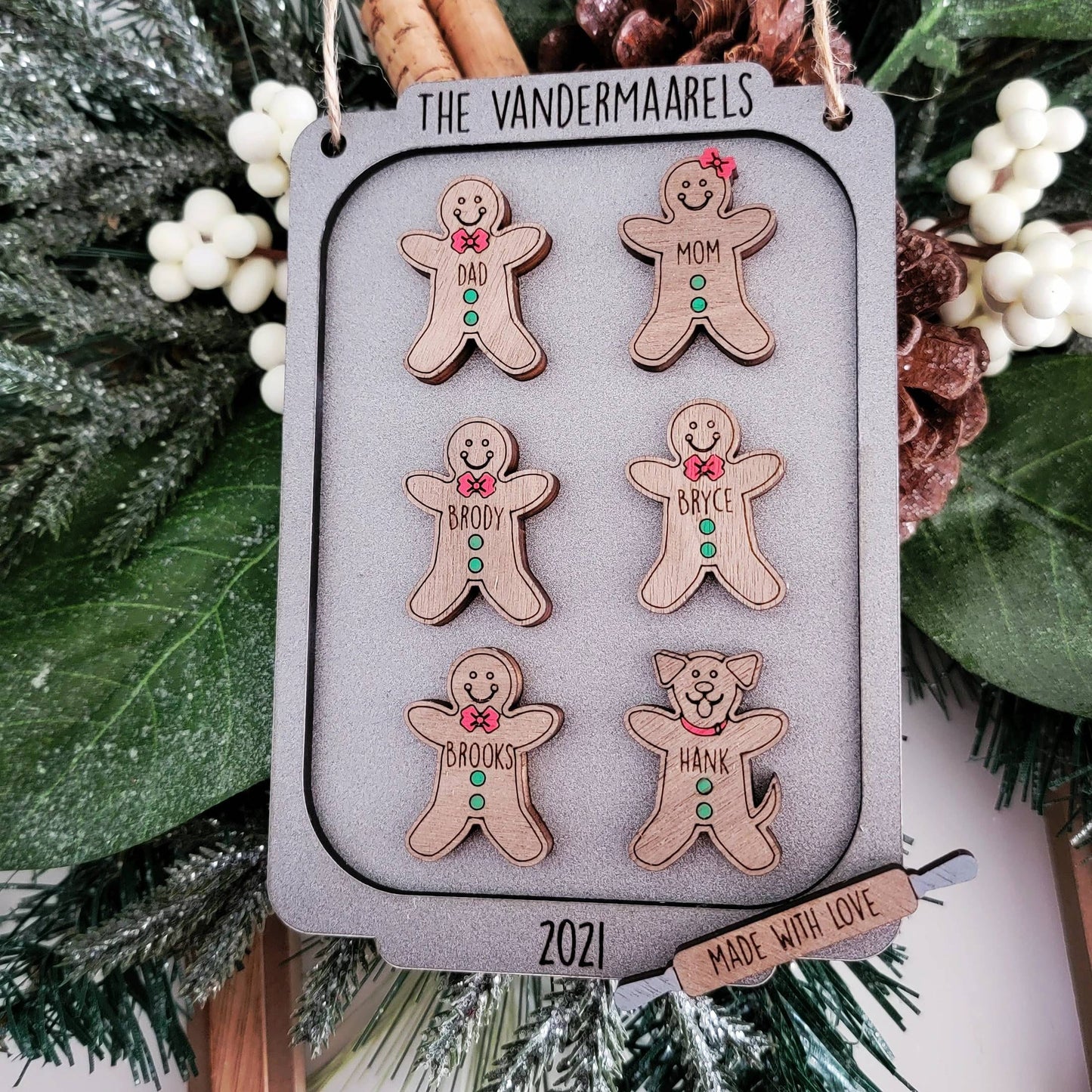Personalized Cookie Christmas Ornament ~ Gingerbread ~ Family Ornament ~ Cute Ornament ~ Made With Love ~ Custom Wood Ornament ~ 2023 Xmas