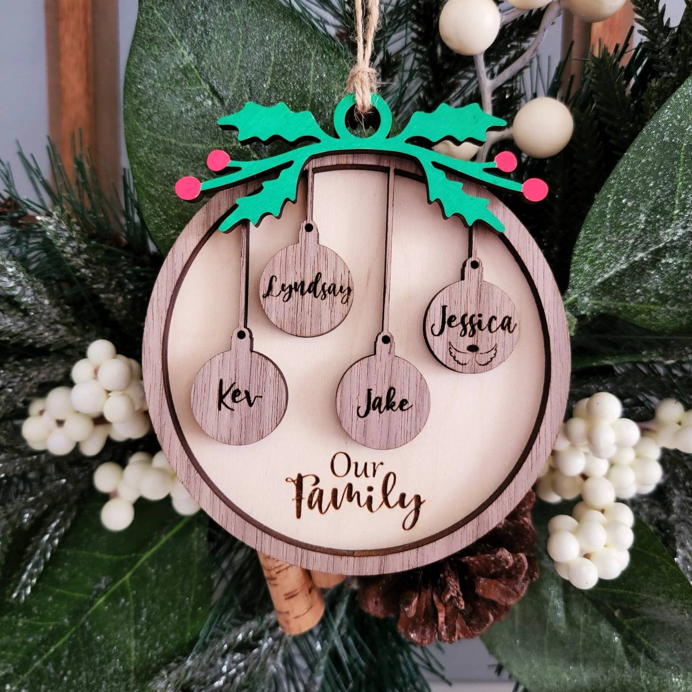 Personalized Wood Family Names Christmas Ornament ~ Custom Ornament ~ 2022 Ornament ~ Engraved
