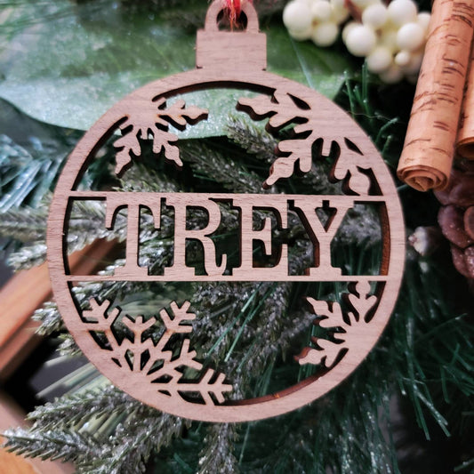 Wooden Name Christmas Ornament ~ Wood Ornament ~ Personalized Name Ornament ~ Natural Wood Ornament ~ Holiday Ornament ~ Snowflakes