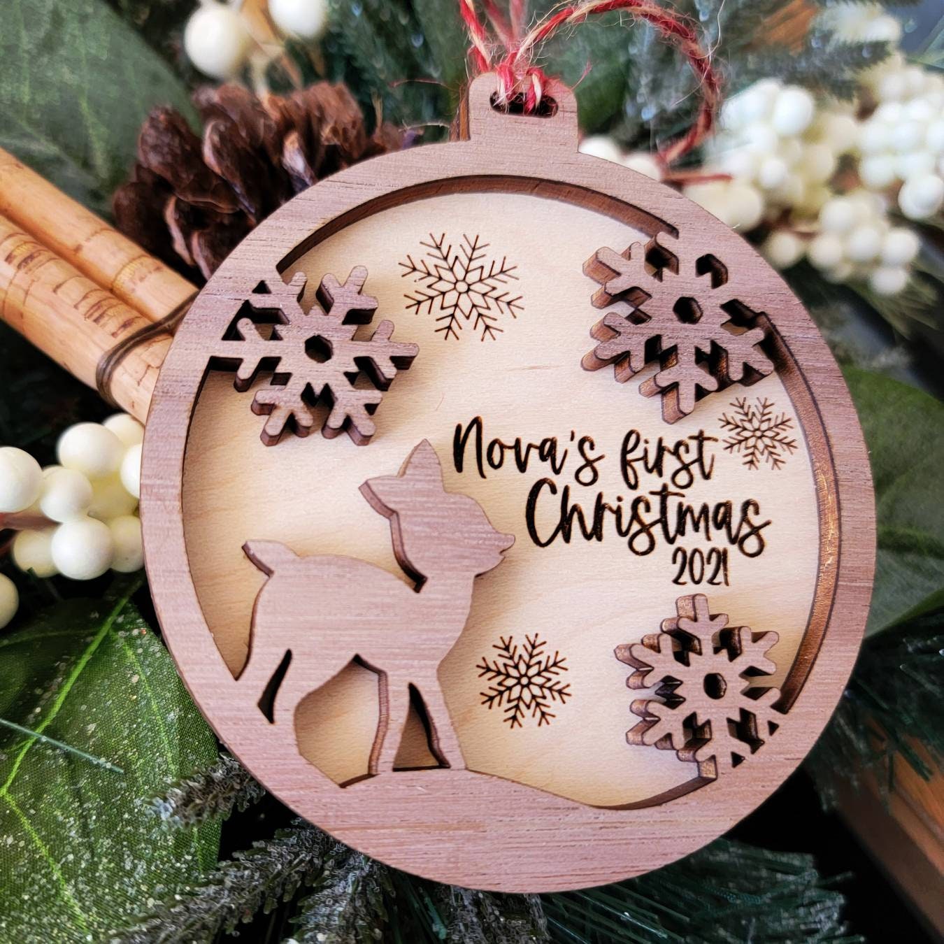 Personalized Baby's First Christmas Wood Ornament ~ 1st Christmas ~ Baby Name Ornament ~ Wooden Ornament~ Deer