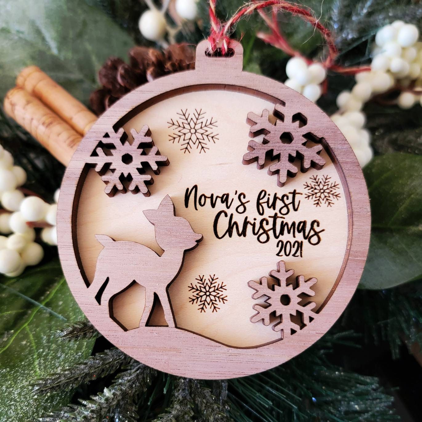 Personalized Baby's First Christmas Wood Ornament ~ 1st Christmas ~ Baby Name Ornament ~ Wooden Ornament~ Deer