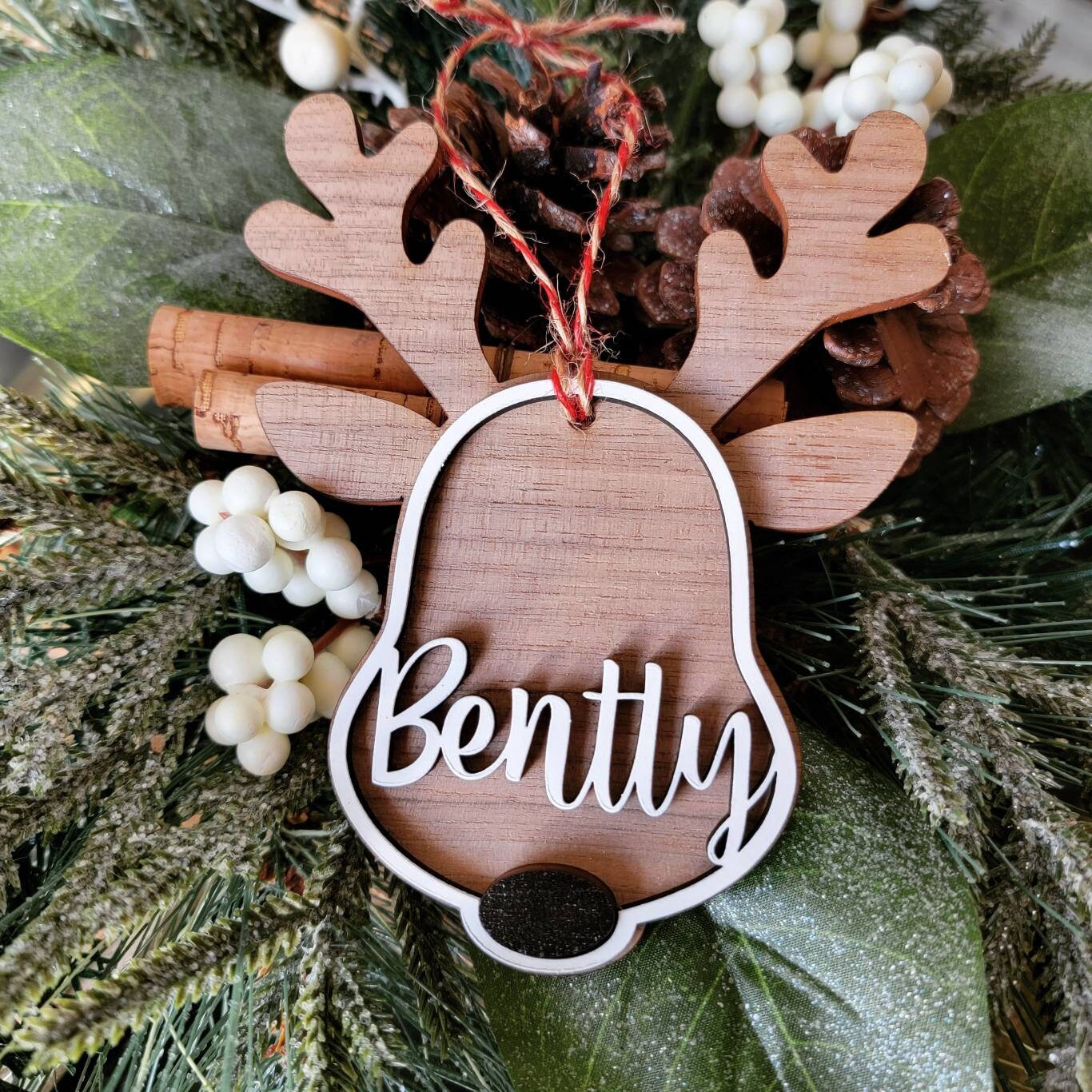 Personalized Reindeer Wooden Christmas Ornament ~ Family Name ~ Custom Ornaments