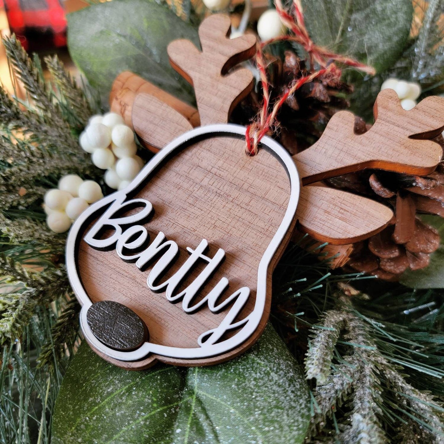 Personalized Reindeer Wooden Christmas Ornament ~ Family Name ~ Custom Ornaments