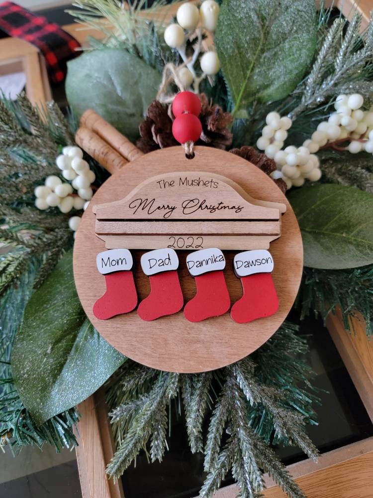 Wooden Stocking Personalized Christmas Ornament ~ Family Names ~ Kids ~ Grandkids ~ Grandchildren ~ Mantel ~ Family Ornament ~ Wood