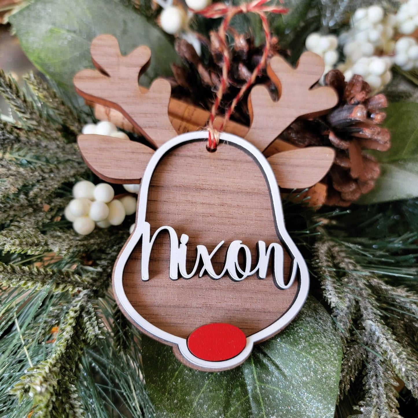 Personalized Reindeer Wooden Christmas Ornament ~ Family Name ~ Custom Ornaments