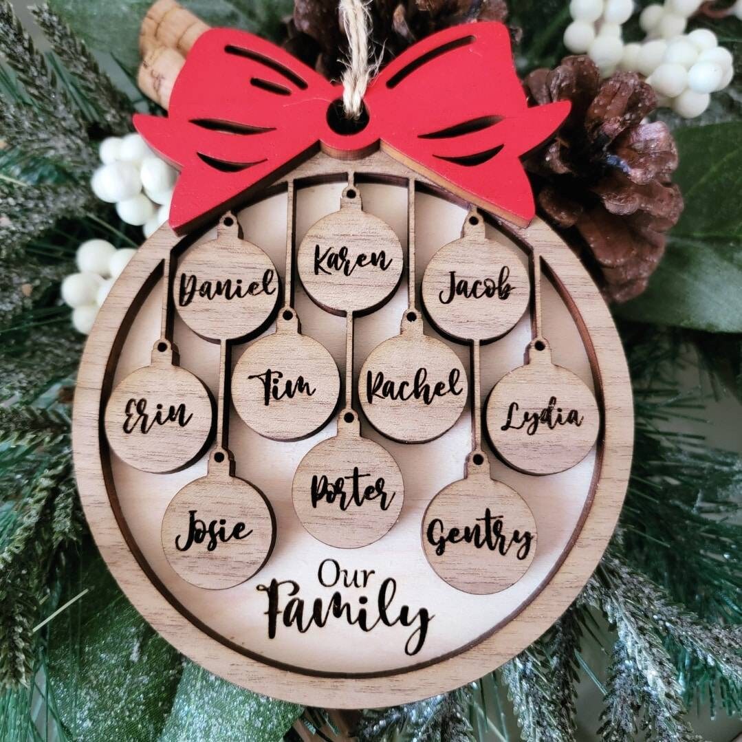 Personalized Wood Family Names Christmas Ornament ~ Custom Ornament ~ 2022 Ornament ~ Engraved