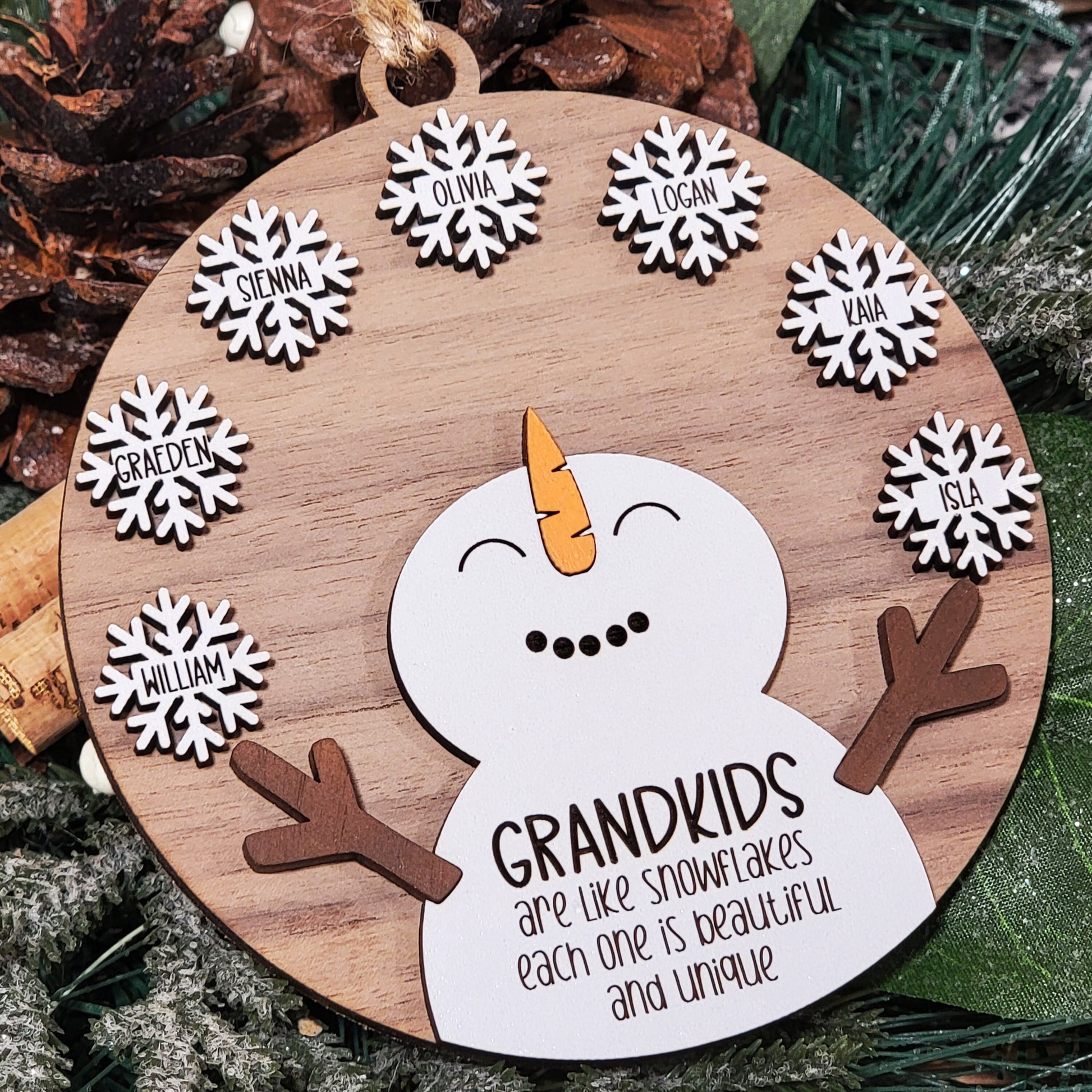 Grandchild Snowman Family Ornament ~ Personalized Christmas Ornament ~Christmas 2023 ~ Grandchildren Names ~ Grandparent ~ Grandma