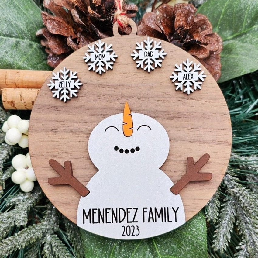 Adorable Snowman Family Ornament ~ Personalized Christmas Ornament ~Christmas 2023 ~ Kids Names ~ Family Names ~ Personalised Ornament