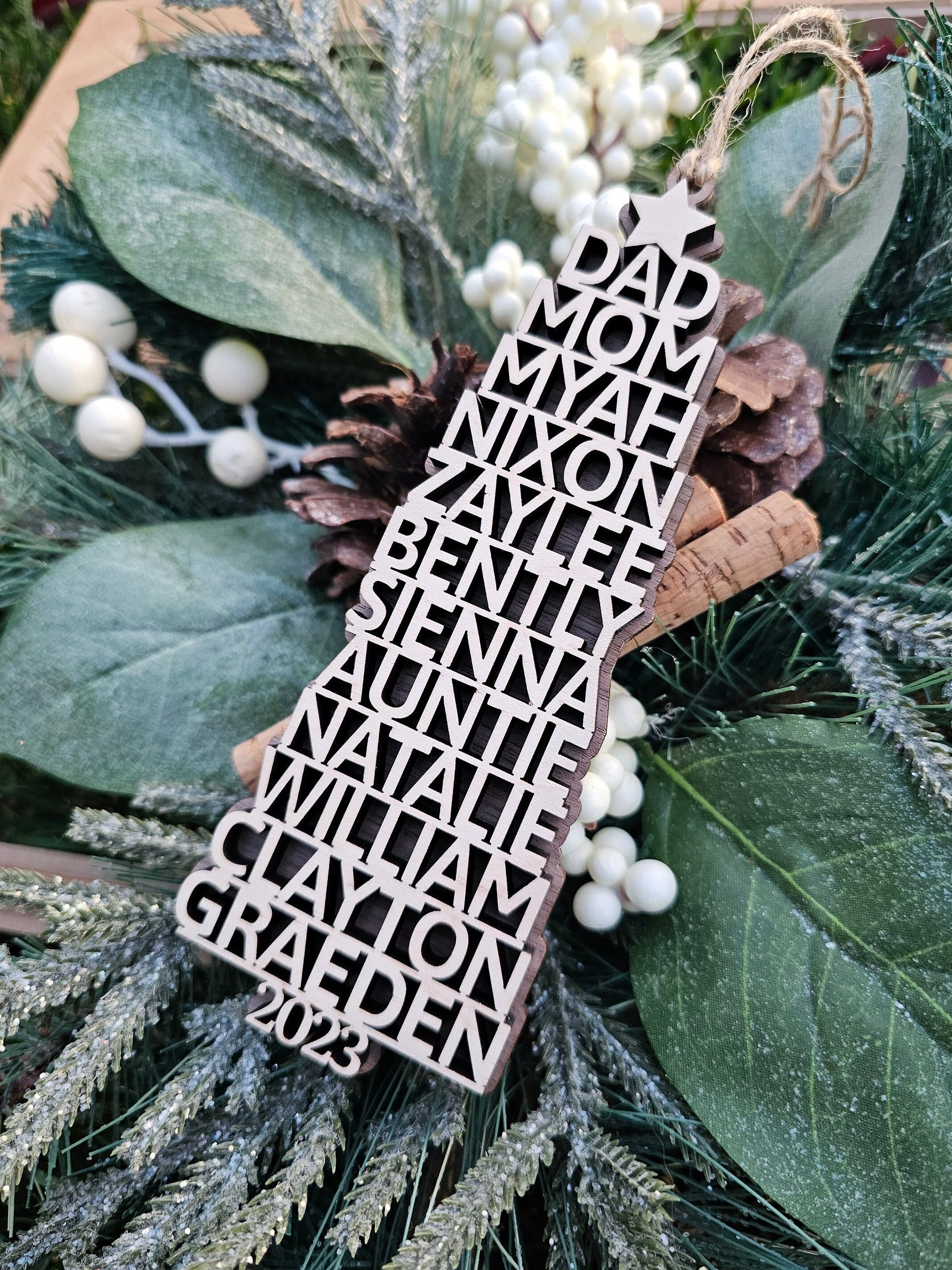 Personalized Name Tree Ornament ~ Laser Cut Christmas Ornament ~ Family Tree Name Ornament ~ Custom Ornament ~ Trending Christmas ~ Viral