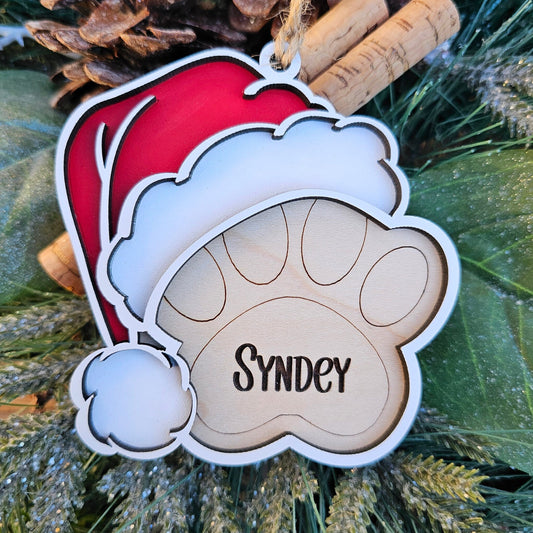 Animal Paw Personalized Name Wood Christmas Ornament ~ Santa Paws ~ Personalized Dog Name ~ Cat Name ~ Elf ~ Reindeer ~ Santa Claus