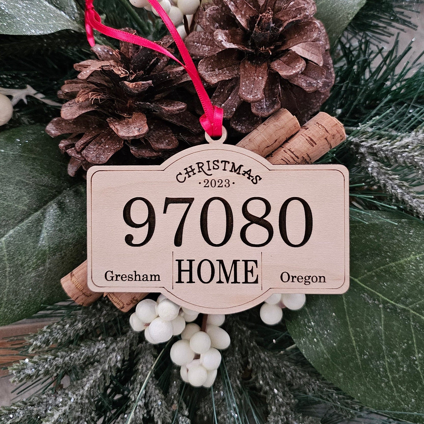 Zip Code Ornament ~ Postal Code Ornament ~ Personalized Ornament ~ Laser Engraved Wooden Ornament ~ Our First Christmas ~ Location Ornament