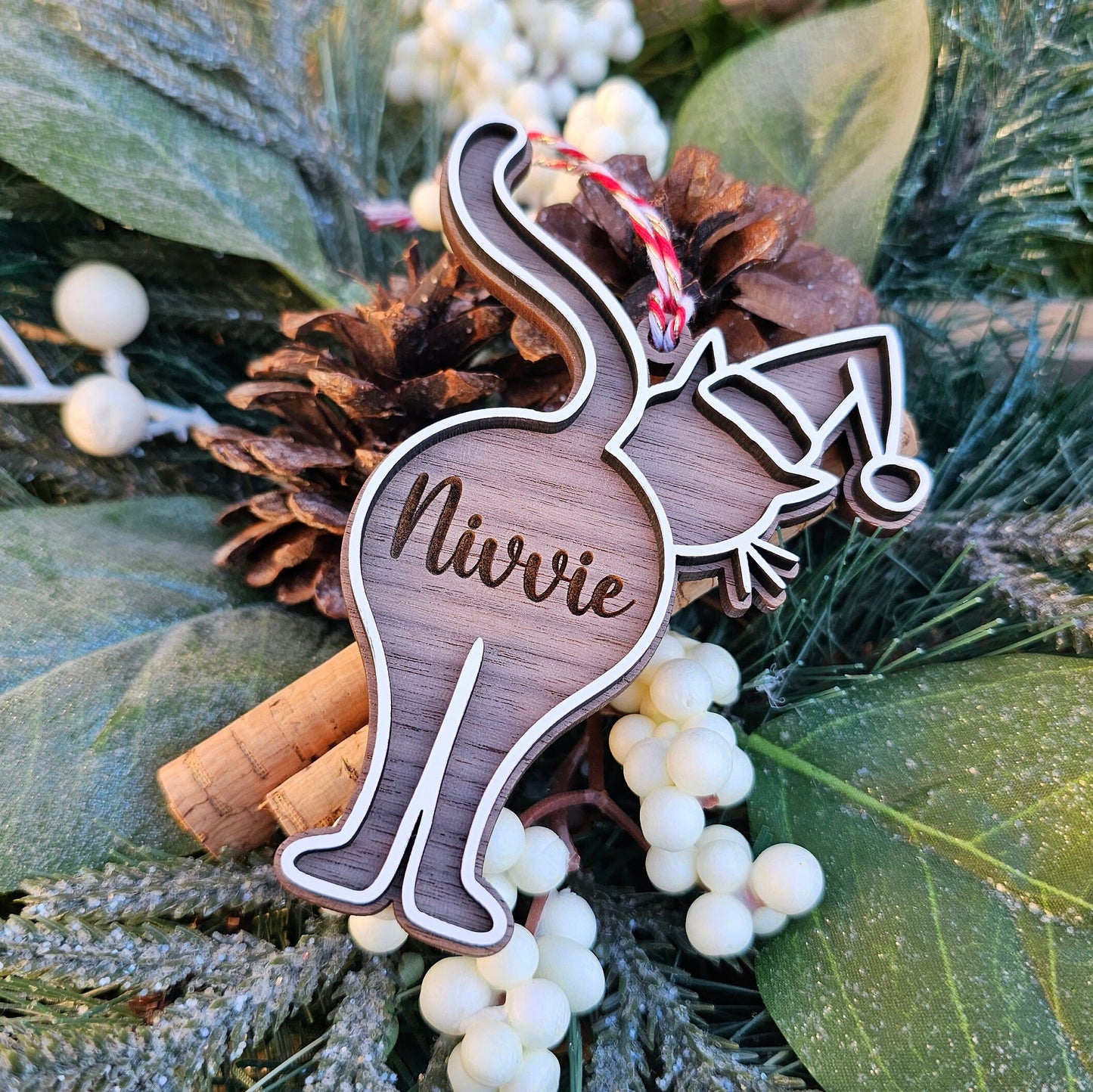 Cat Wooden Ornament ~ Personalized Pet ~ Cat Name Ornament~ Cat Butt Snowflake ~ Meowy Christmas ~ Santa Paws ~ Purrfect Gift