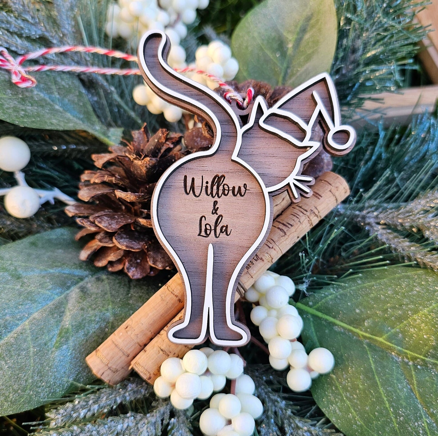 Cat Wooden Ornament ~ Personalized Pet ~ Cat Name Ornament~ Cat Butt Snowflake ~ Meowy Christmas ~ Santa Paws ~ Purrfect Gift