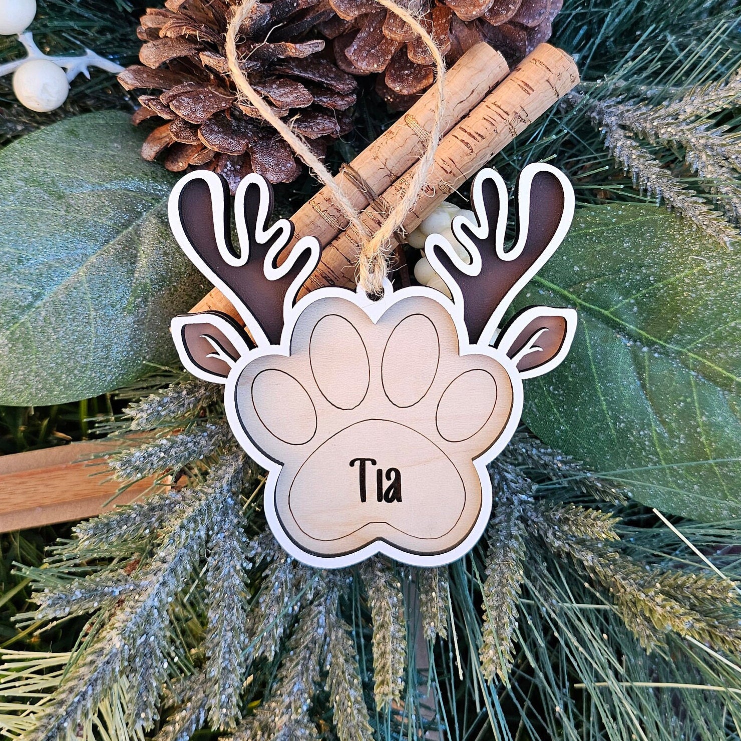 Animal Paw Personalized Name Wood Christmas Ornament ~ Santa Paws ~ Personalized Dog Name ~ Cat Name ~ Elf ~ Reindeer ~ Santa Claus