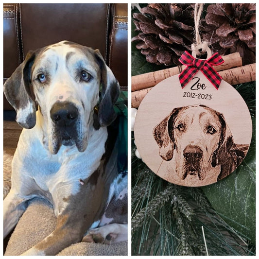 Custom Photo Engraved Christmas Ornament ~ Pet Picture ~ Kid Picture ~ Family Picture ~ Engraved Portrait ~ Memorial